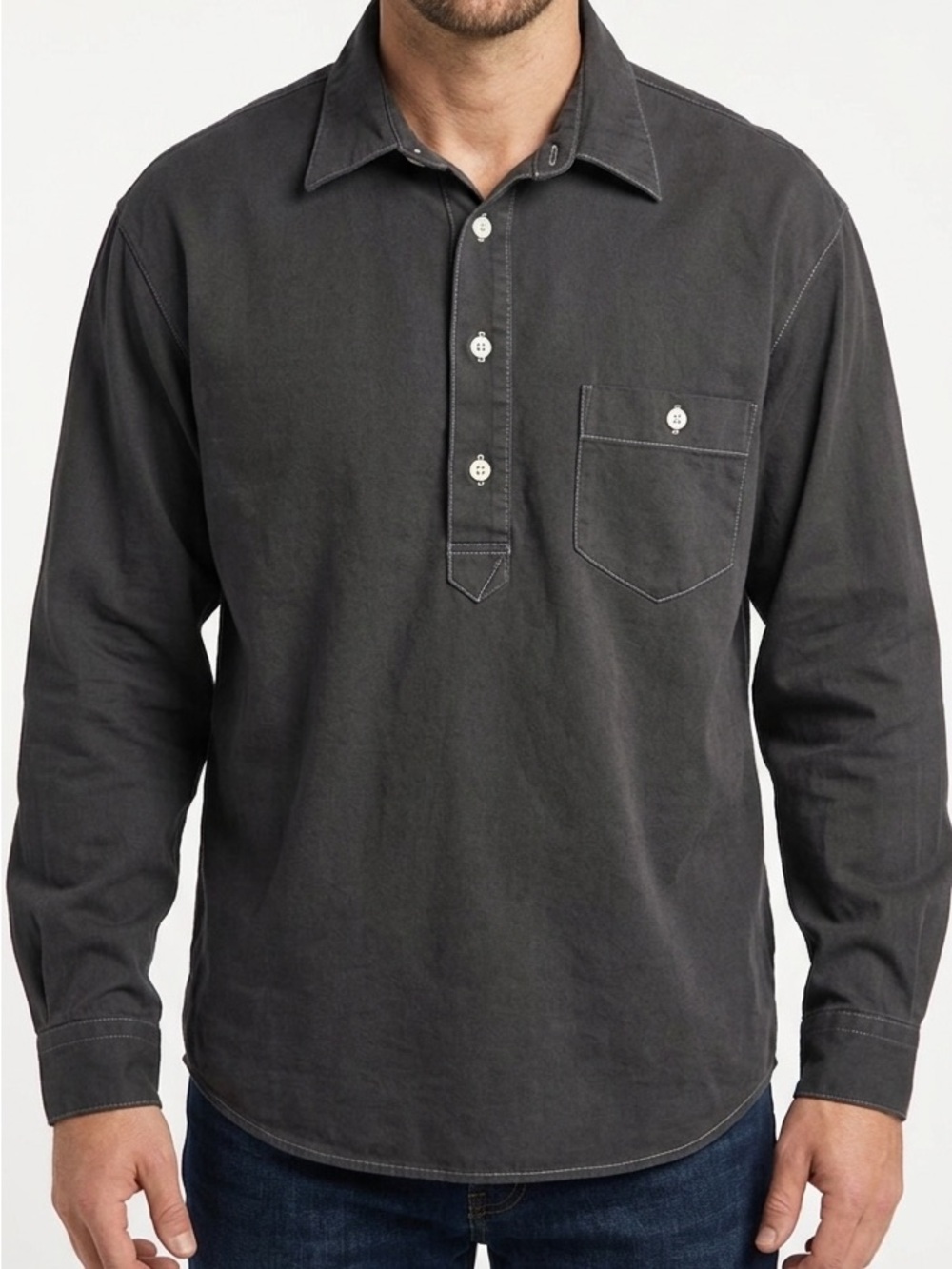 Vintage Men’s Black 1/4 Button Down Chambray Top Shirt Western Cowboy Size XL